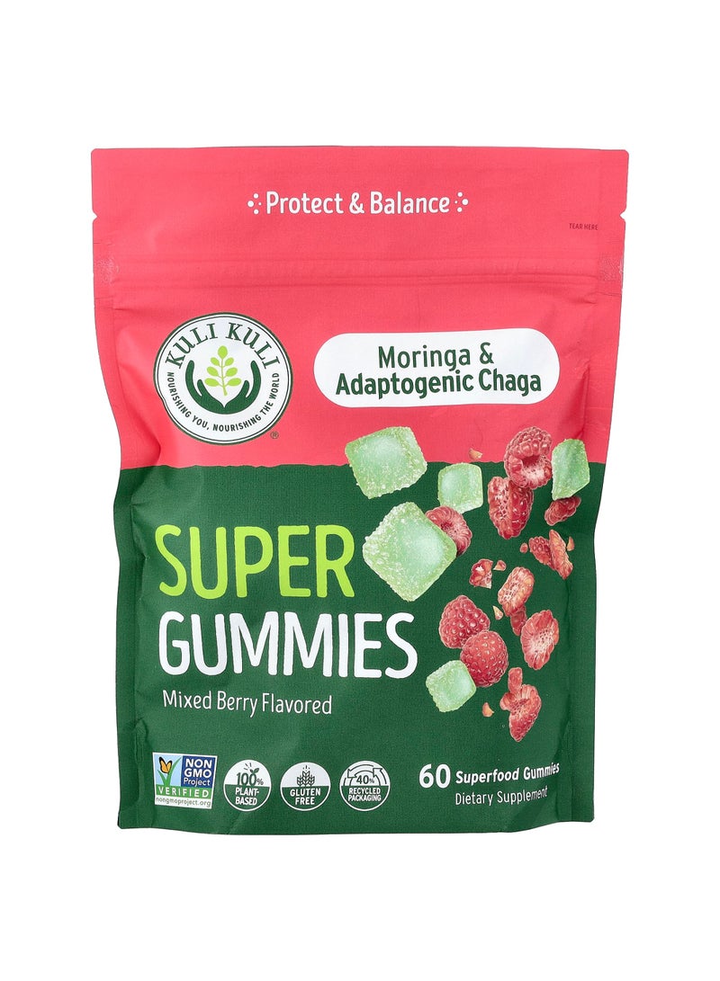 Super Gummies, Moringa & Adaptogenic Chaga, Mixed Berry, 60 Superfood Gummies